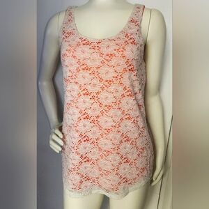 Maurices Orange & White Floral TankTop, Sleeveless Blouse Shirt Small